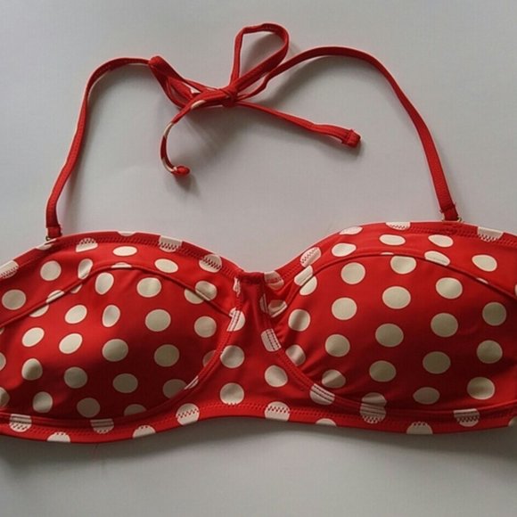 Forever21 Red and white Polka Dot Removable Neck ties Padded Bra SZ L - Picture 1 of 7